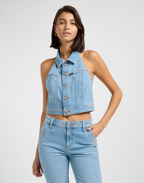 Lee Women's Double Seamed Halter Denim Vest In Minor Key